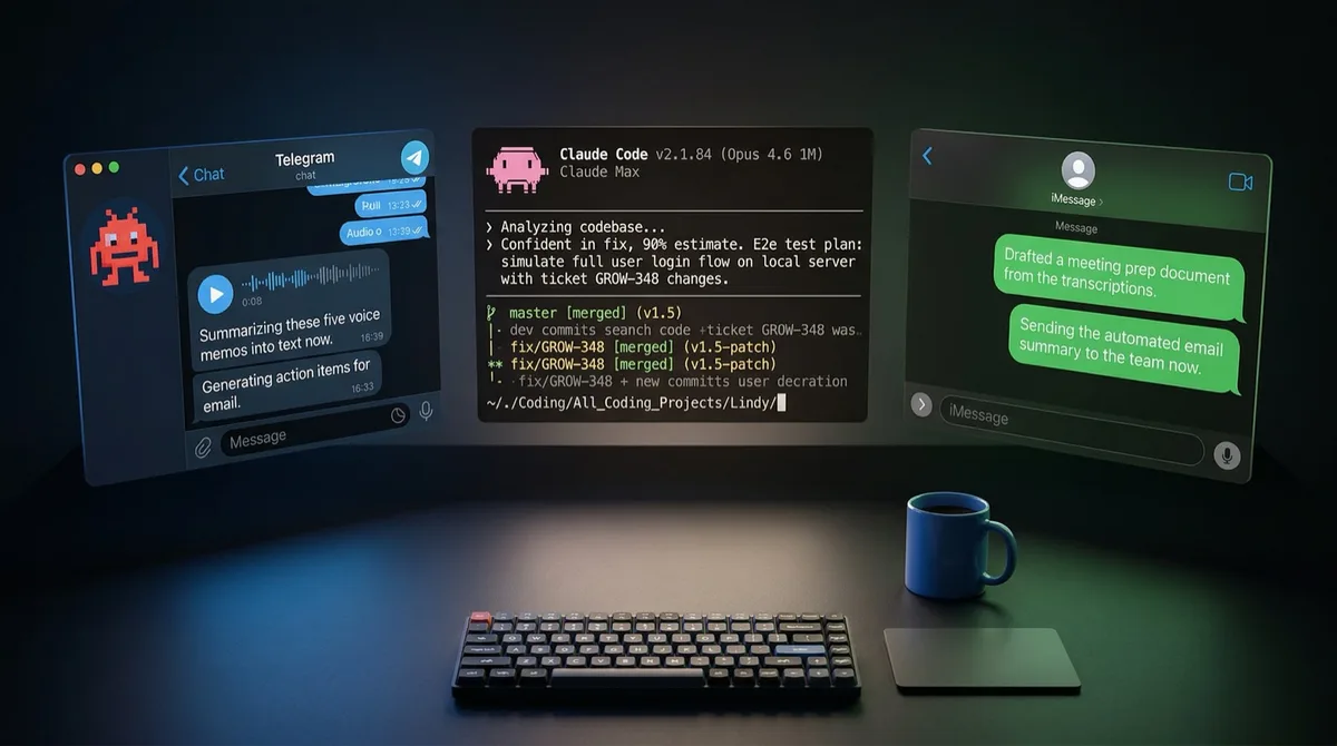 Three agents working alongside each other: Claude Code, OpenClaw, and Lindy
